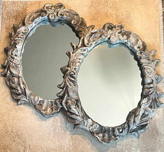Antique Chippy Baroque Mirrors – Set of Two Ornate Oval Trays