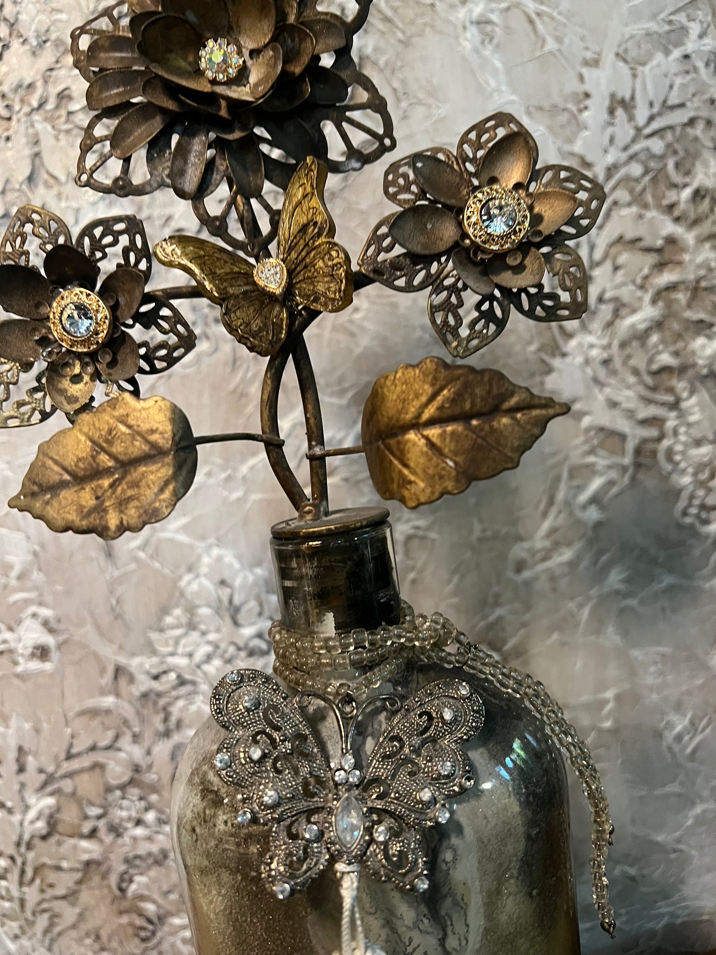 Heirloom Rose & Butterfly Metal Bloom Bottle