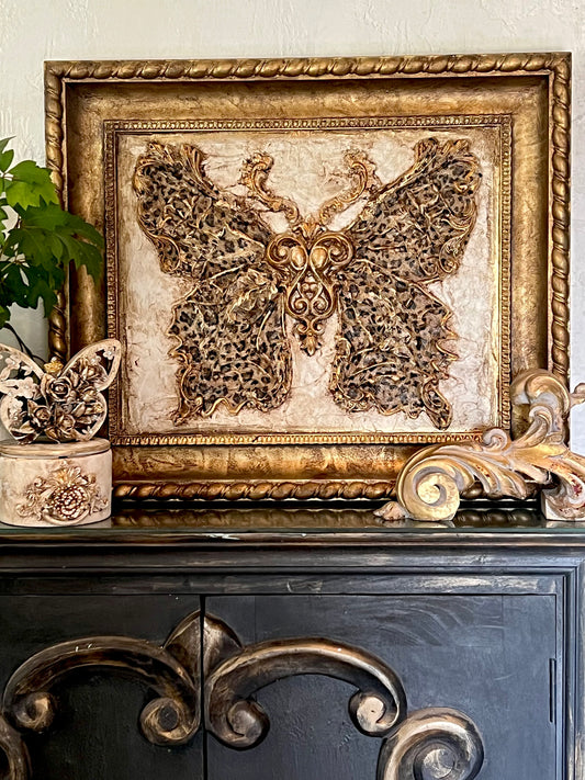 The Golden Wild – Leopard Butterfly Framed Statement Art