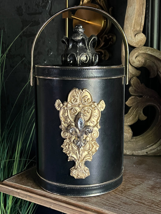 Vintage Black Ice Bucket with Built-In Bar Tools