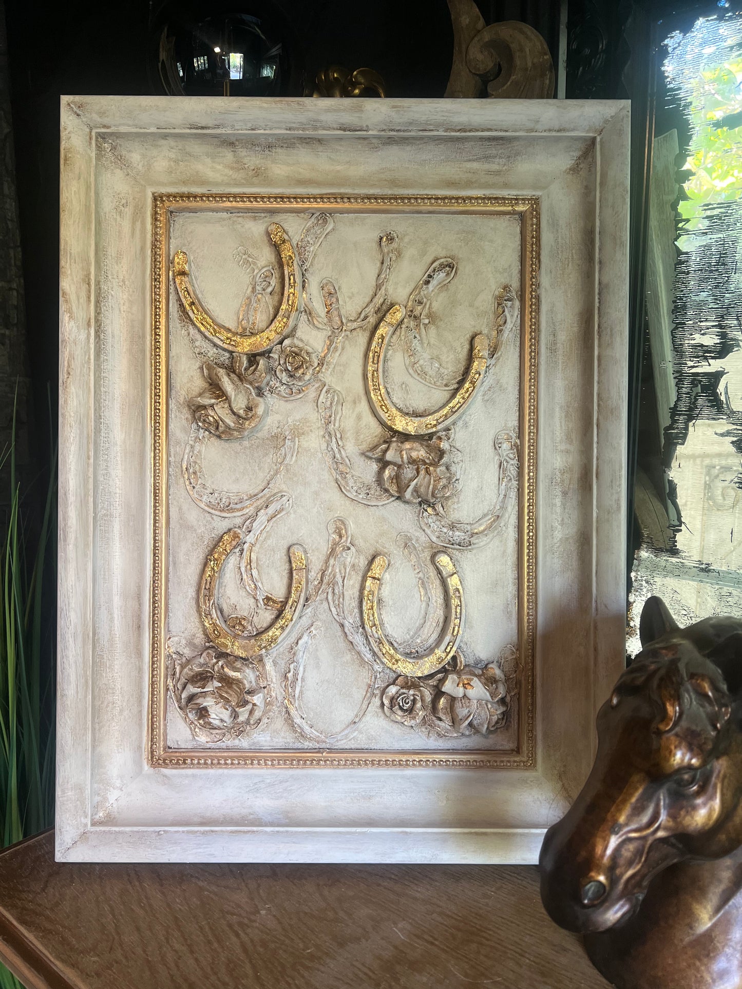 Horseshoe & Roses Gold Leaf Artwork