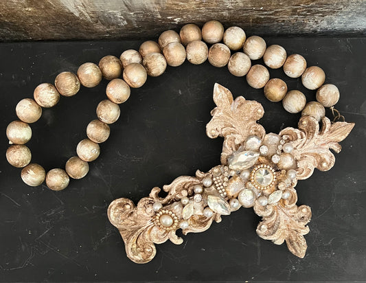 Adorned Grace Jeweled Cross with Wooden Beads