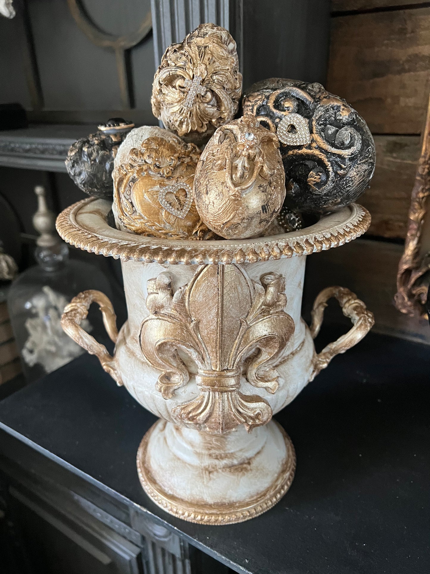 Vintage Fleur-de-Lis Ice Bucket with Handcrafted Eggs