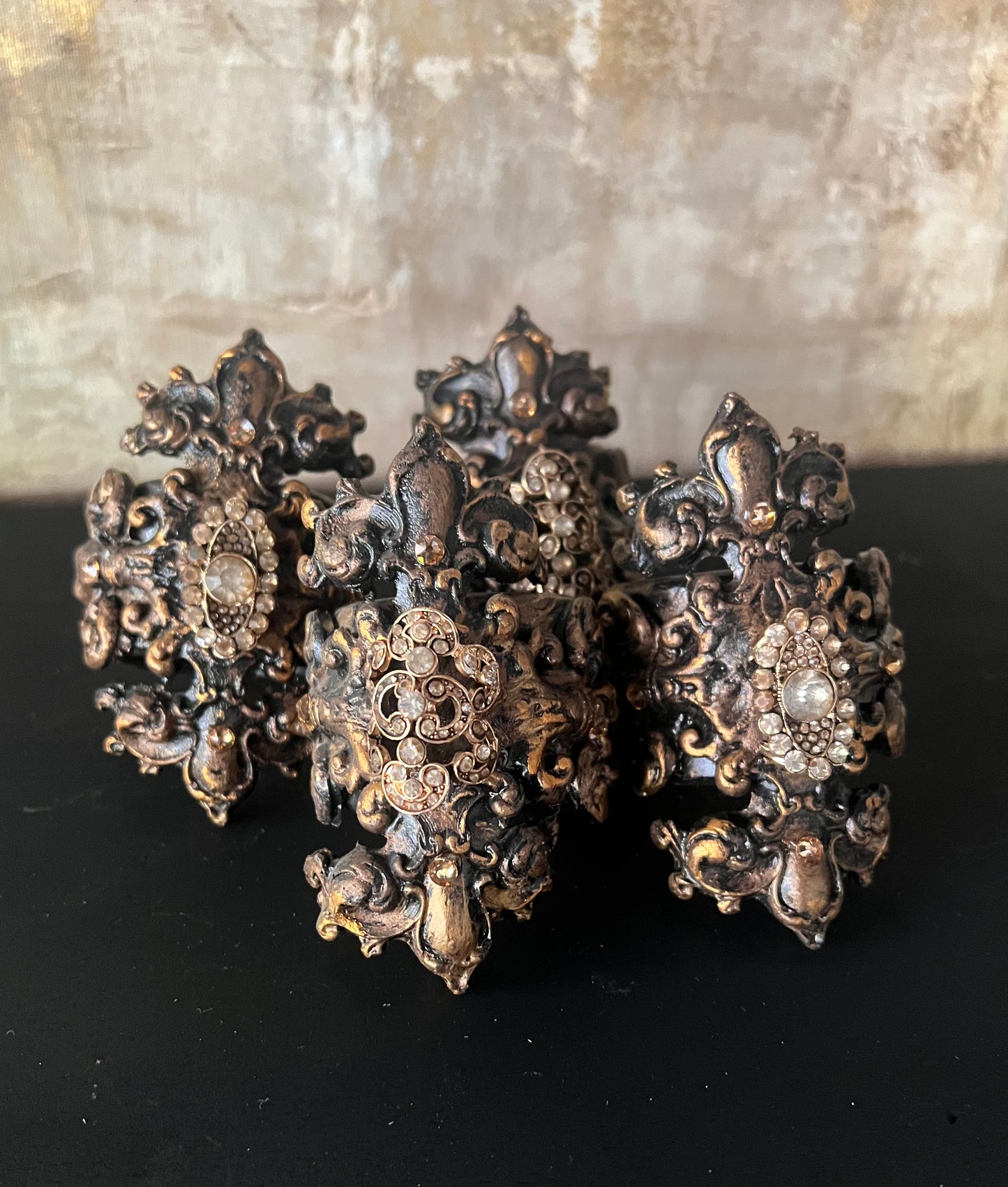 Blackened Bronze Jewel Napkin Ring Set