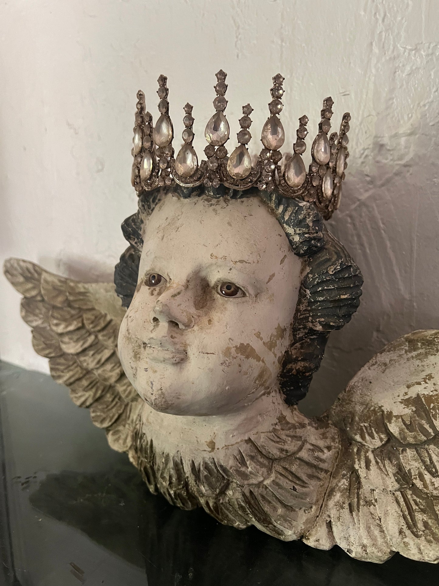 Crowned Wooden Angel Wall Sculpture