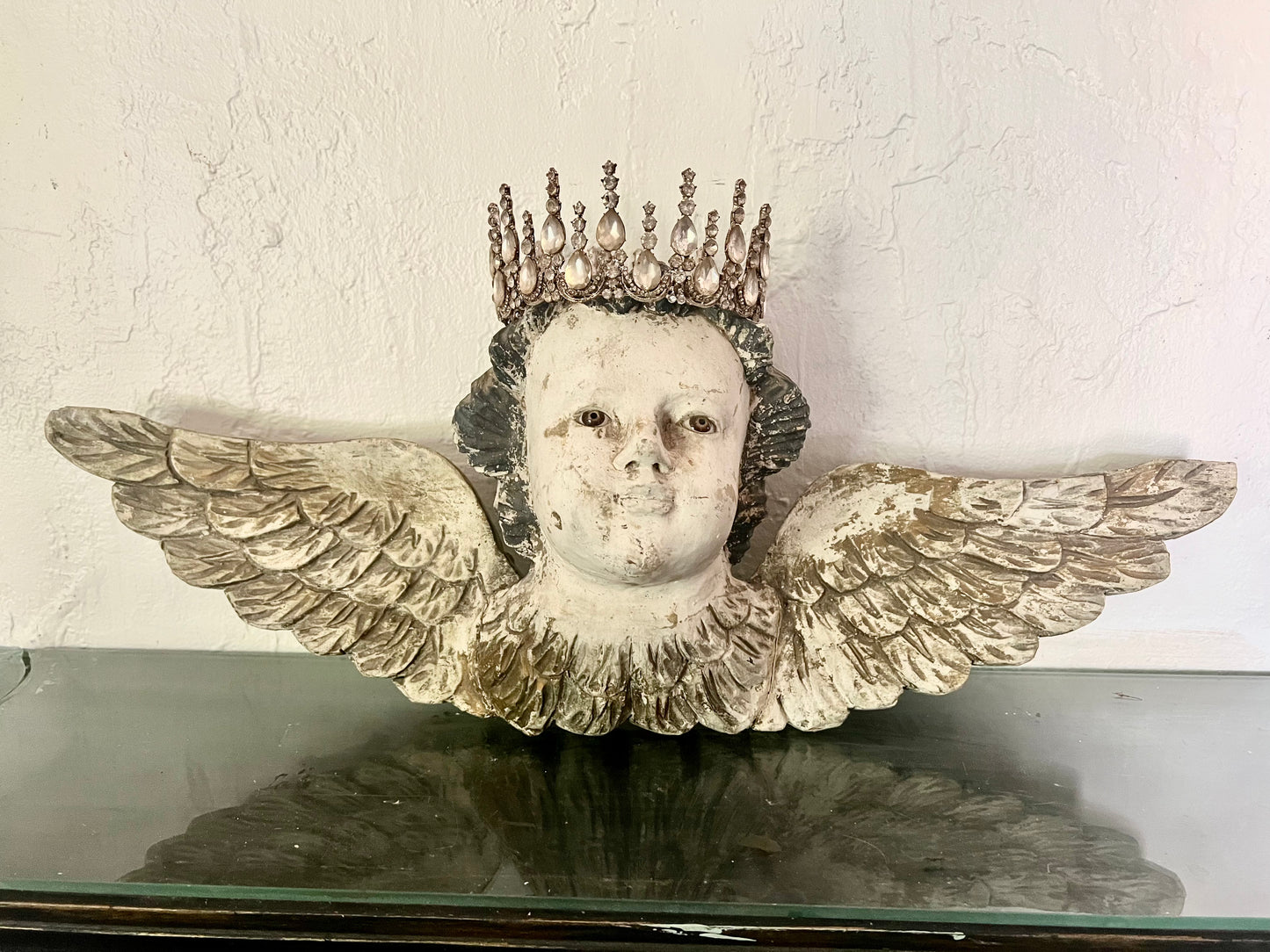 Crowned Wooden Angel Wall Sculpture