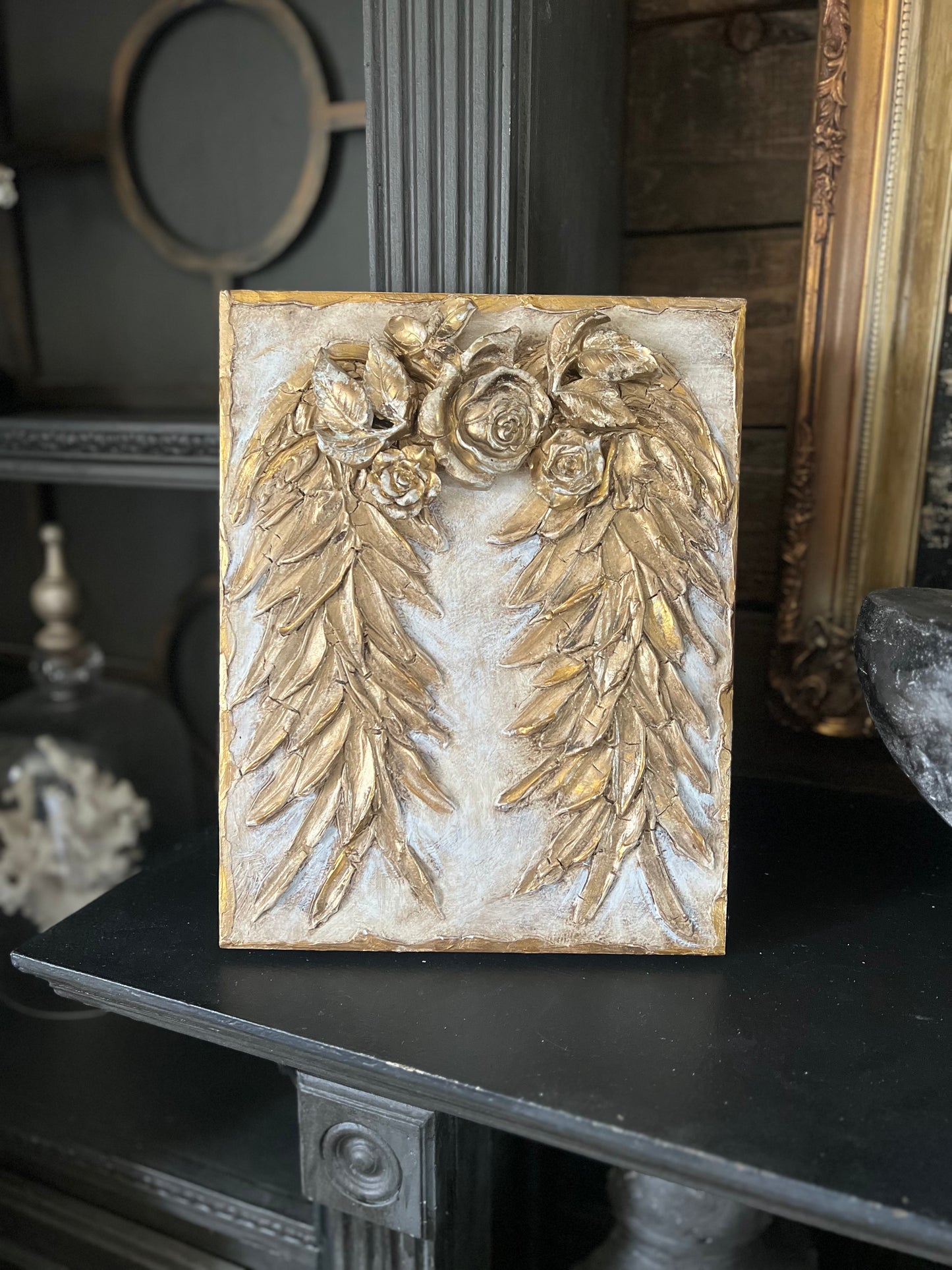 Golden Wing & Rose Relief Art