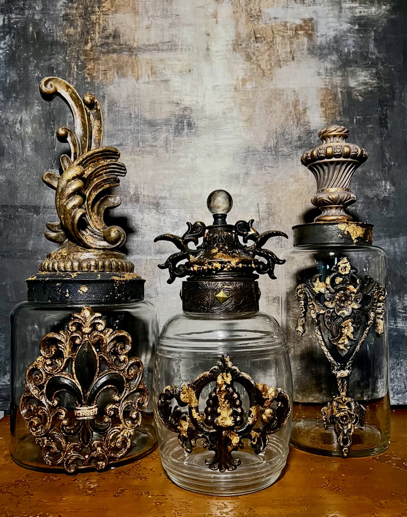 The Château de Minuit Collection | Set of Three XXL Ornate Glass Canisters