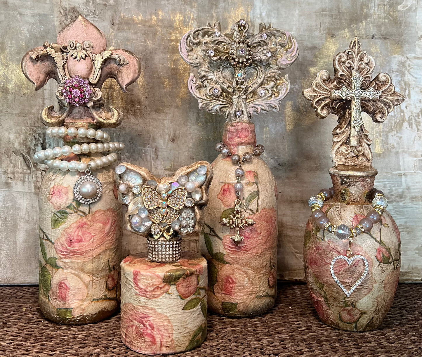 Romantic Floral Embellished Bottles