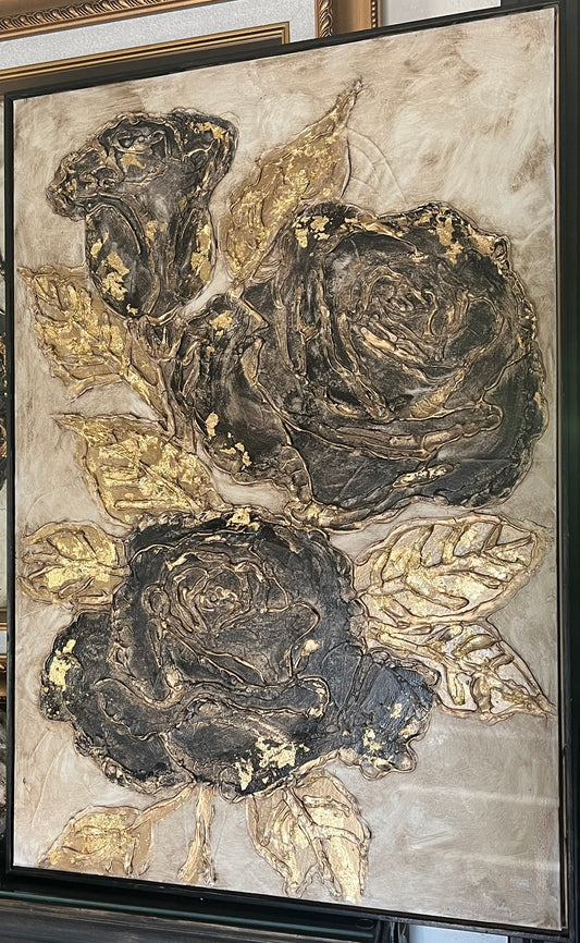 Gilded Noir Rose Relief Wall Art
