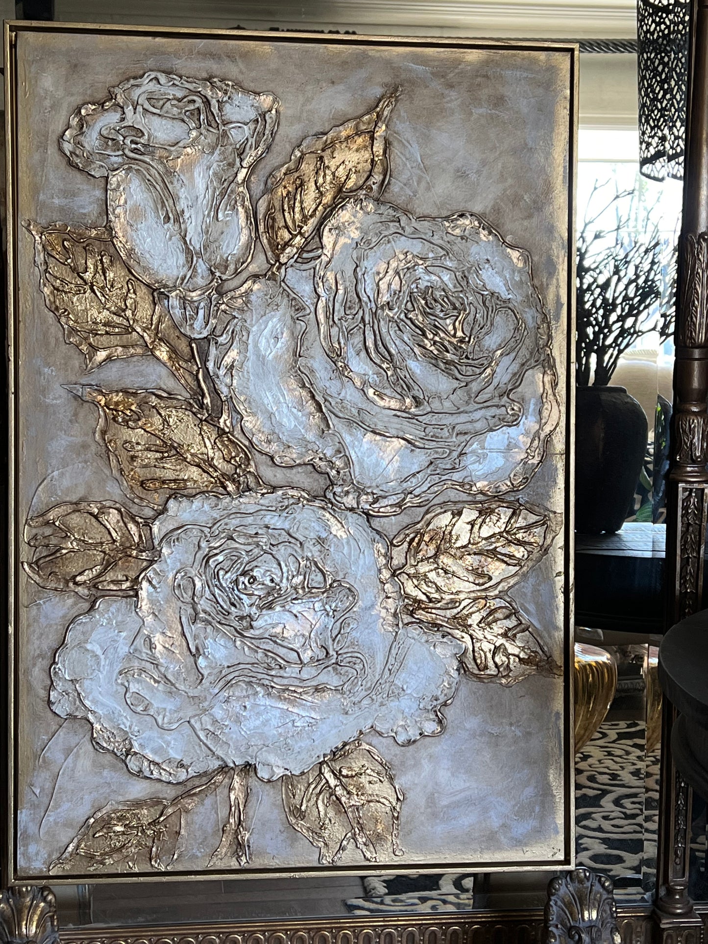 Gilded Noir Rose Relief Wall Art