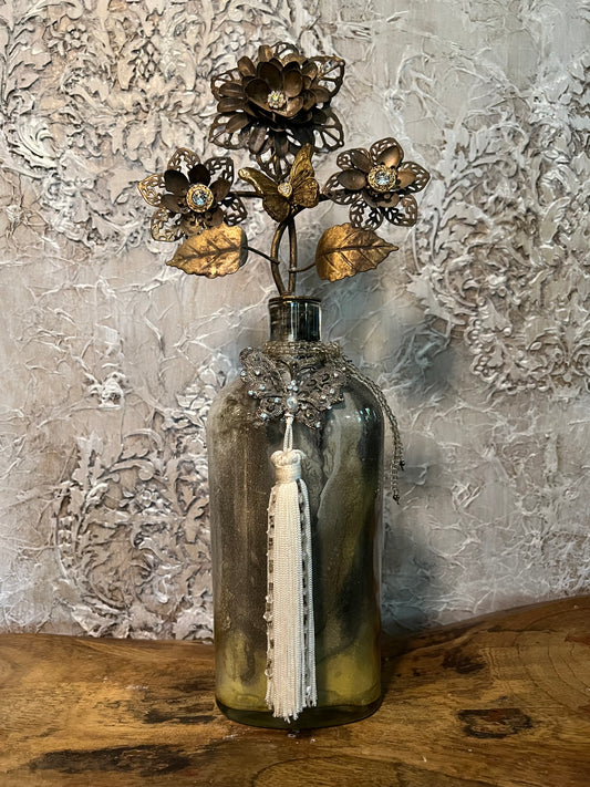 Heirloom Rose & Butterfly Metal Bloom Bottle