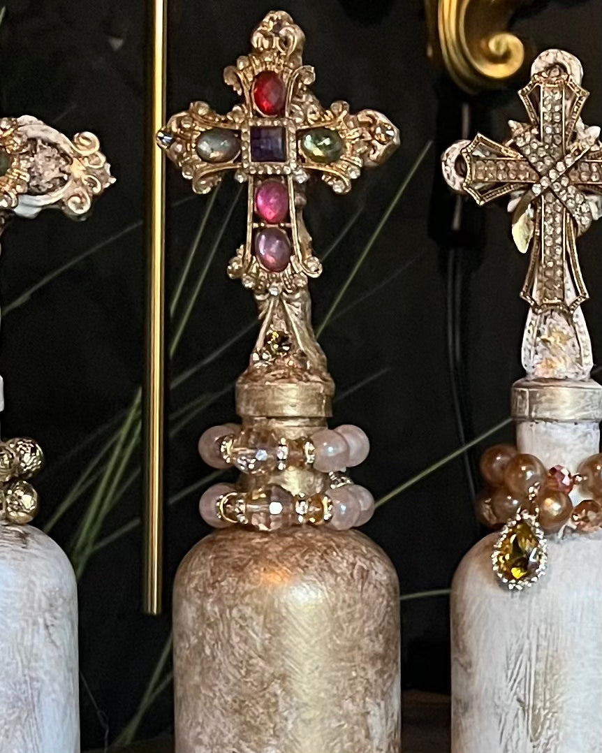 Jewel-Adorned Cross Bottles