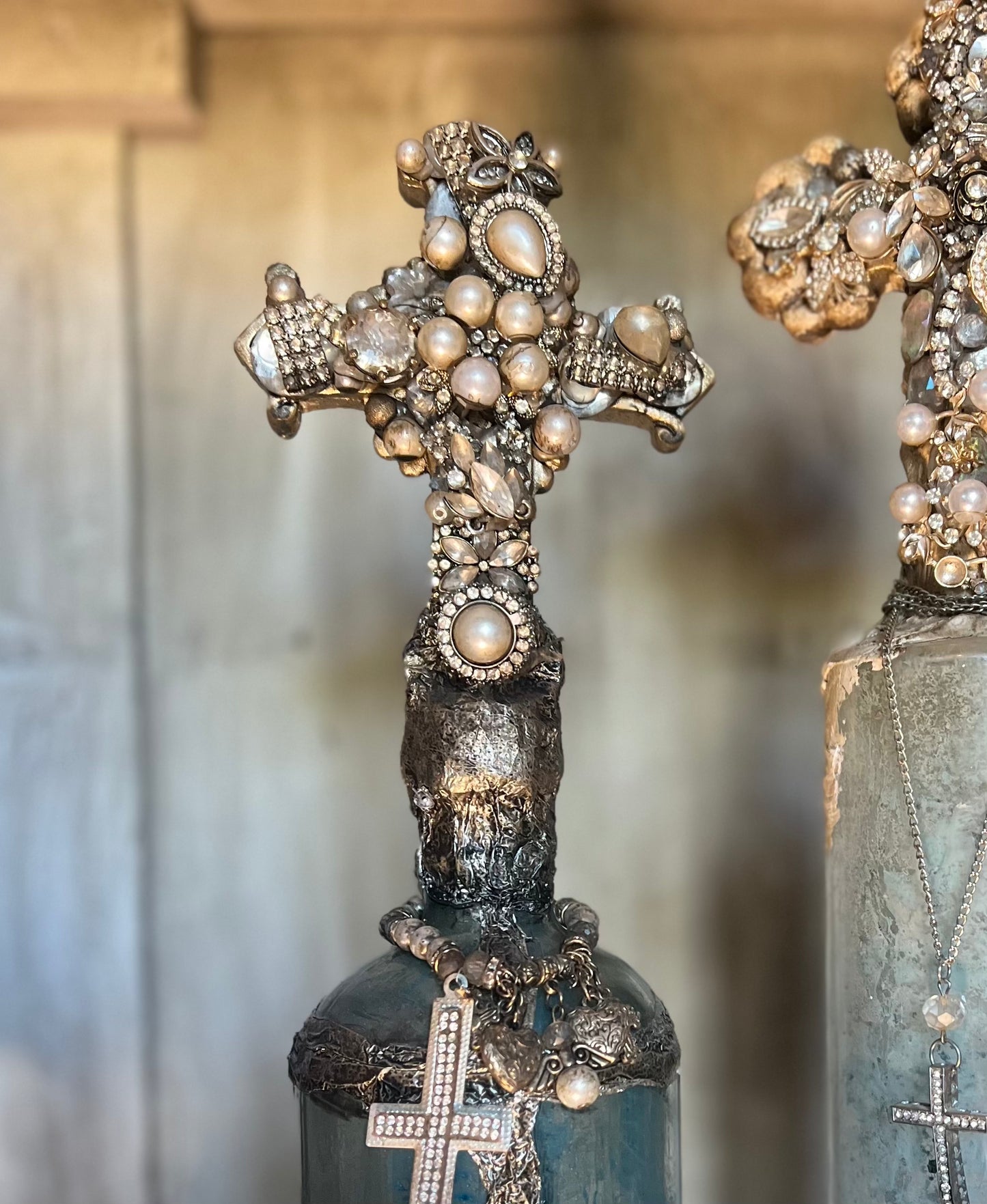 Jewel-Encrusted Vintage Cross Bottles