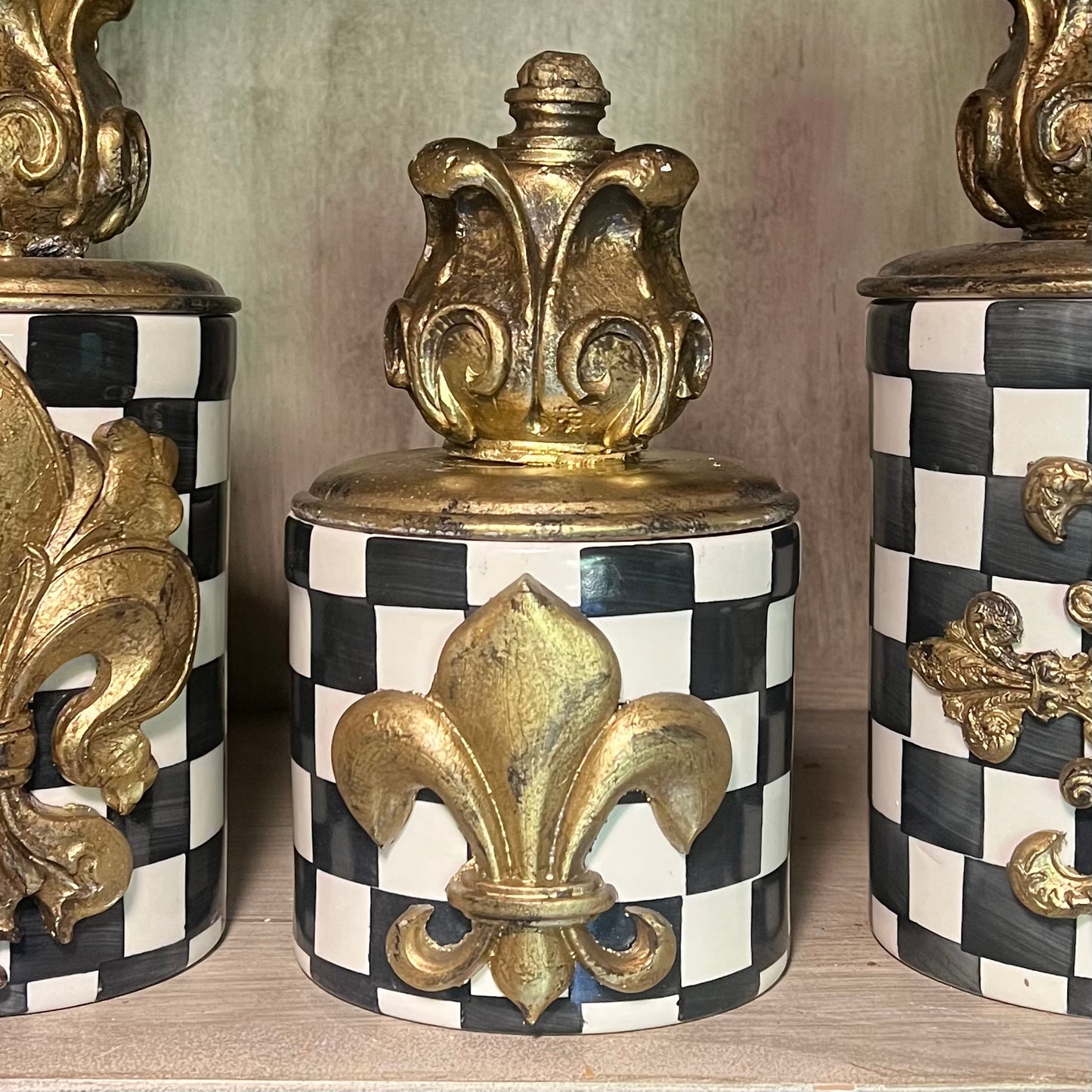 Black & Gold Fleur-de-Lis Canister Trio