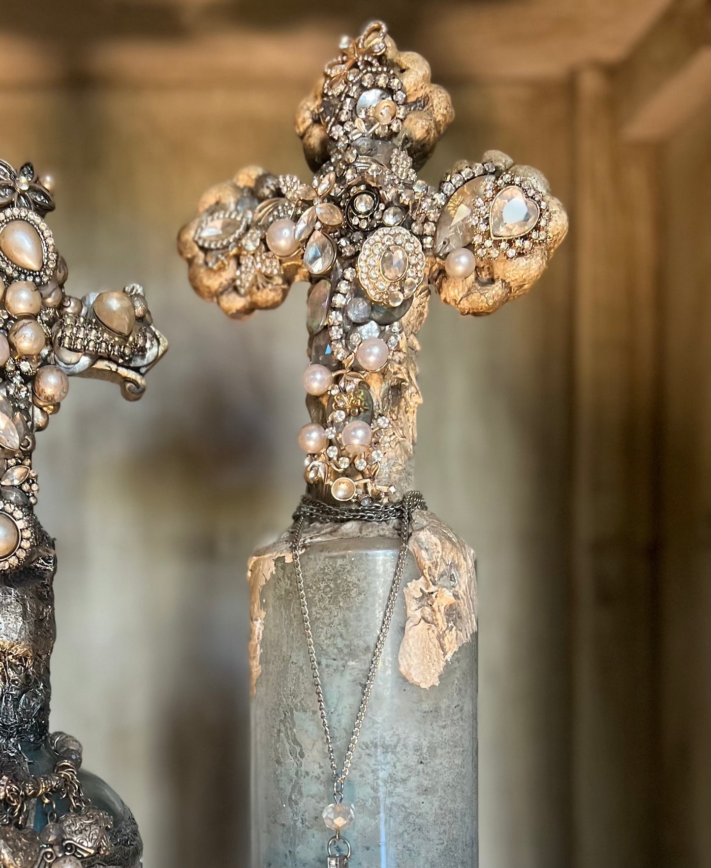 Jewel-Encrusted Vintage Cross Bottles