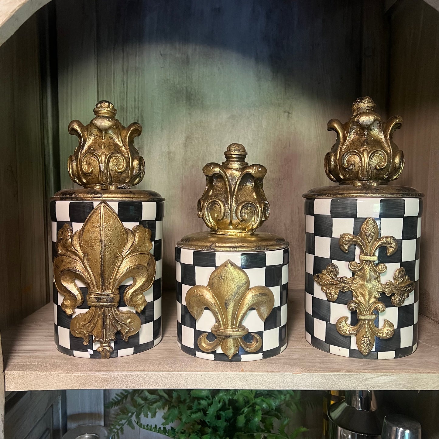 Black & Gold Fleur-de-Lis Canister Trio