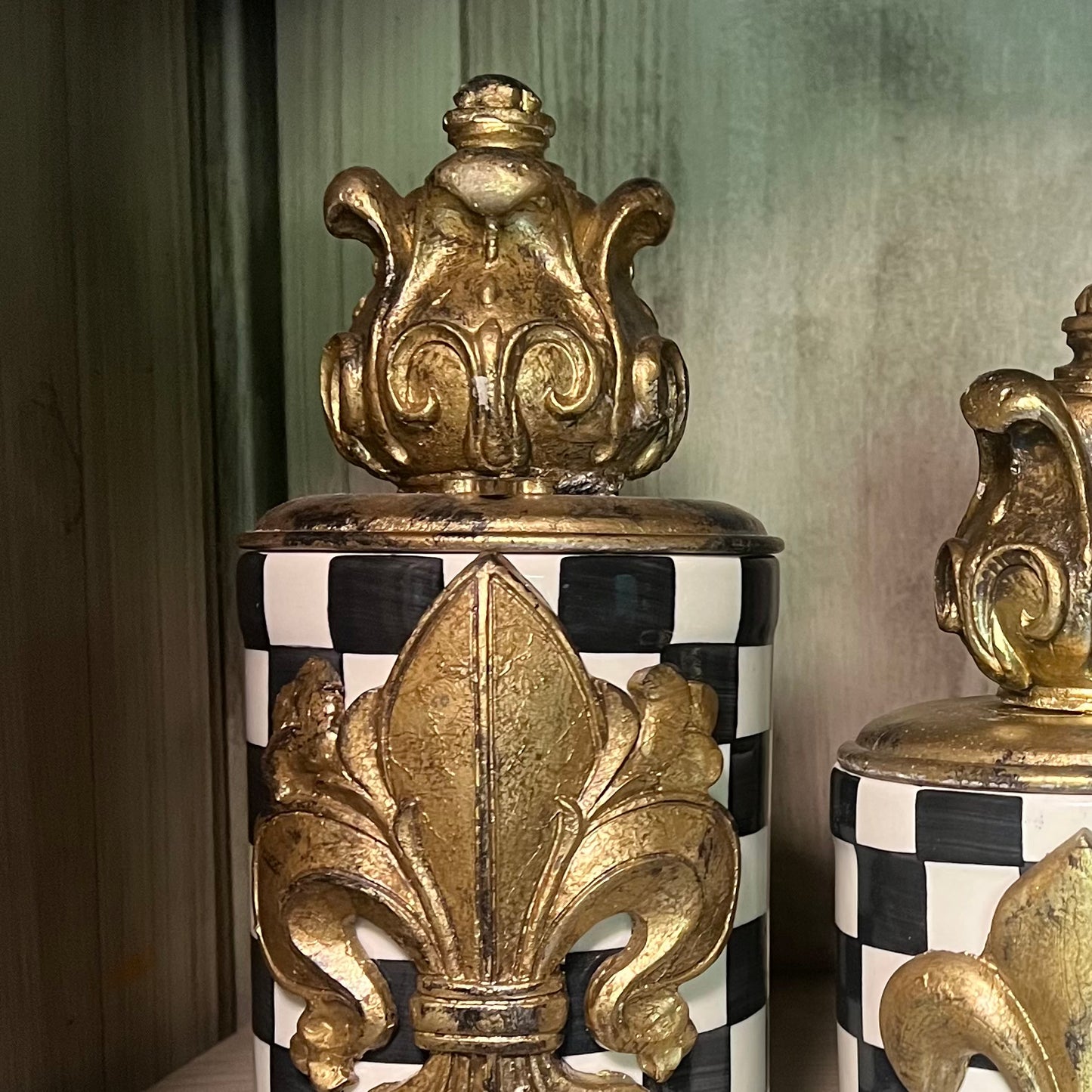 Black & Gold Fleur-de-Lis Canister Trio