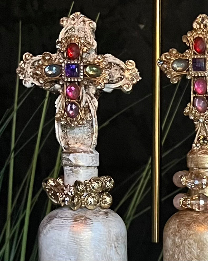 Jewel-Adorned Cross Bottles