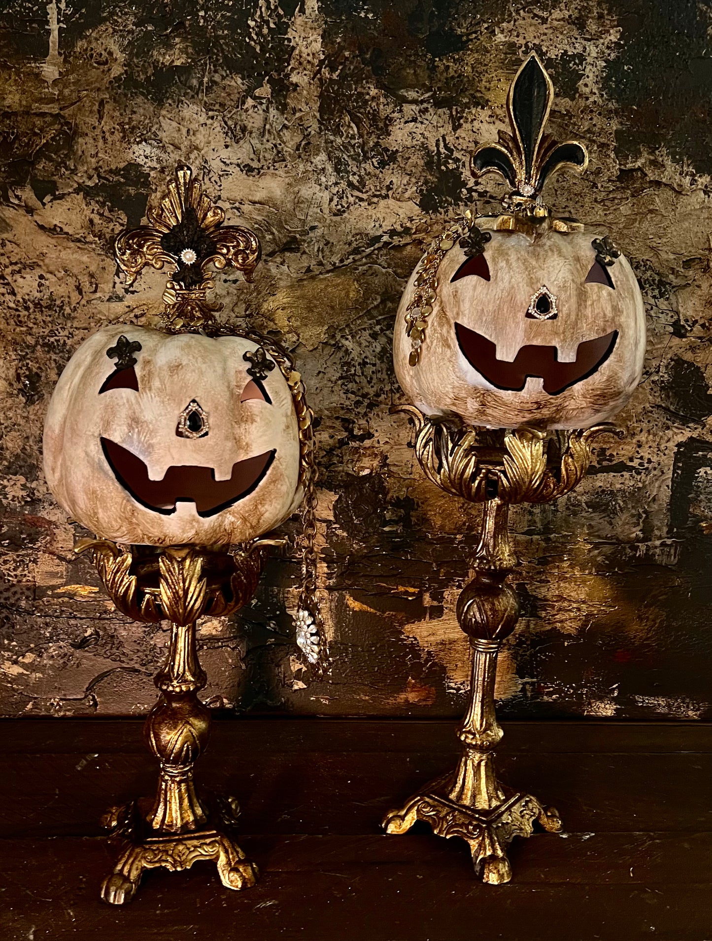 Regal Pumpkin on Vintage Stands
