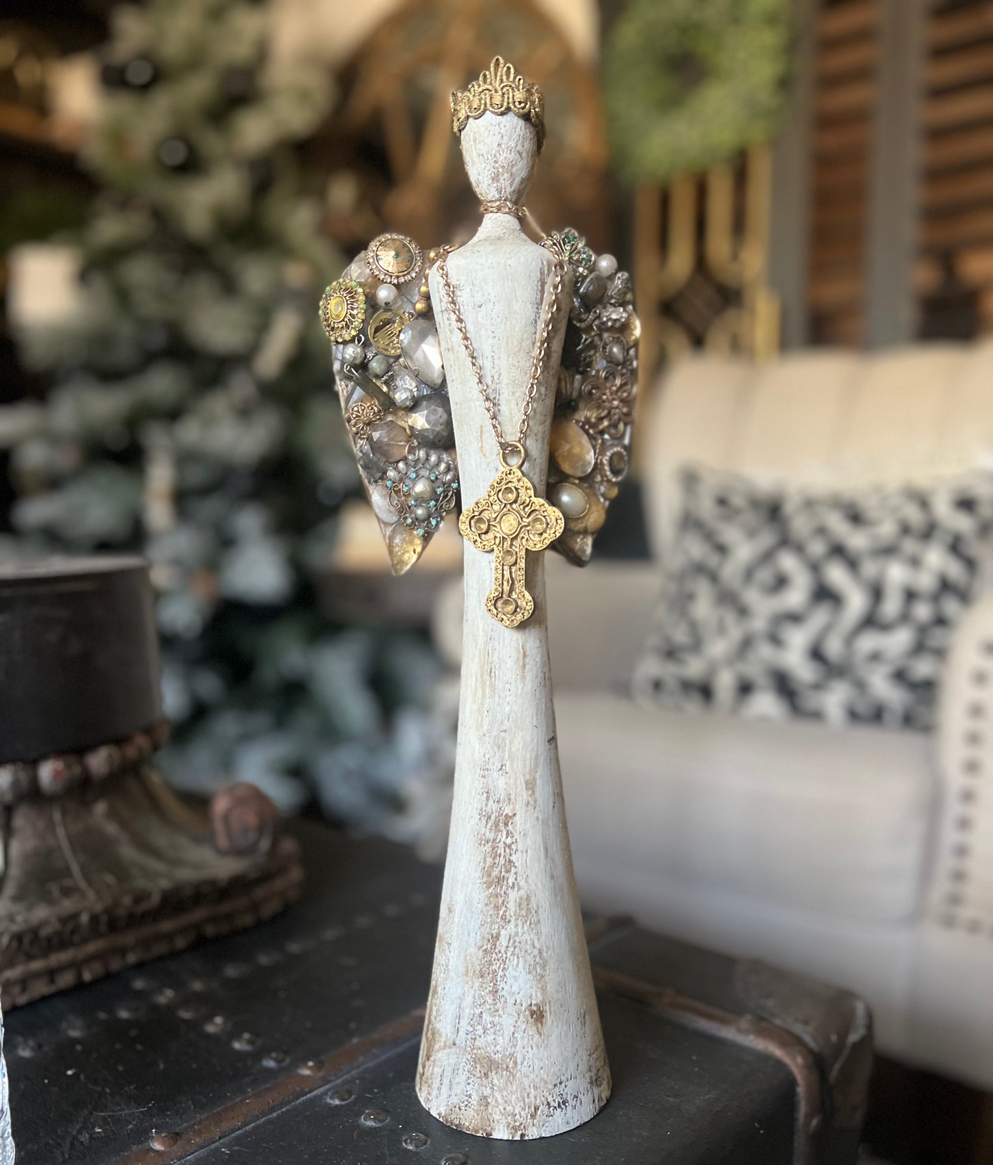 Vintage Jewel Wooden Angel