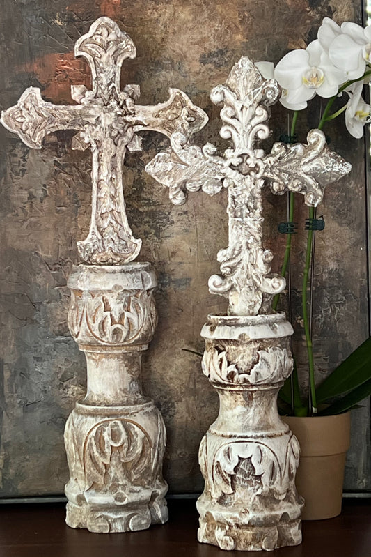 Heirloom Salvage Cross: Carved Wood Pedestal