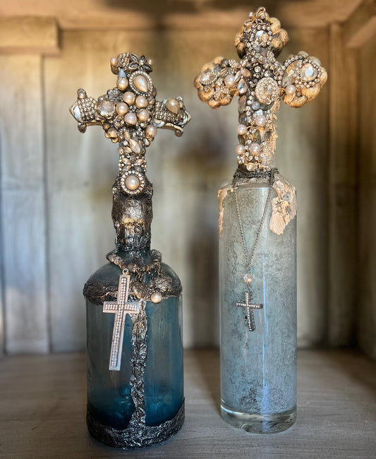 Jewel-Encrusted Vintage Cross Bottles