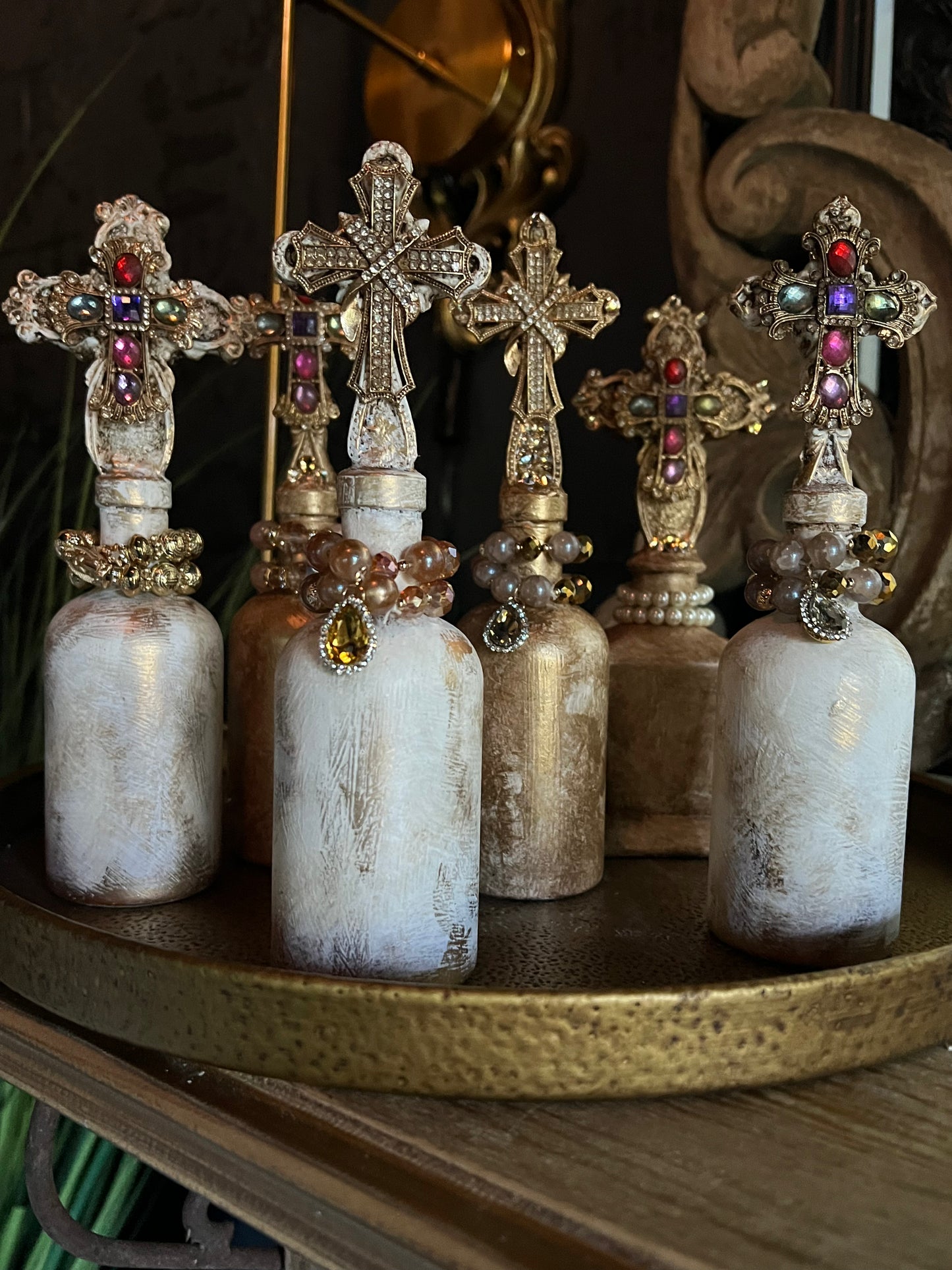 Jewel-Adorned Cross Bottles