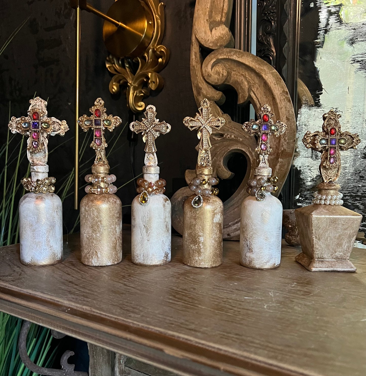 Jewel-Adorned Cross Bottles