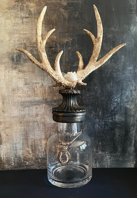 Antler-Topped Glass Decanter