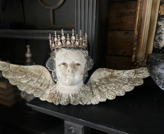 Crowned Wooden Angel Wall Sculpture