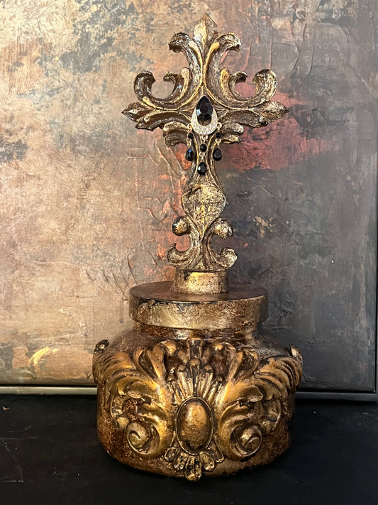 Regal Black Jeweled Cross Candle