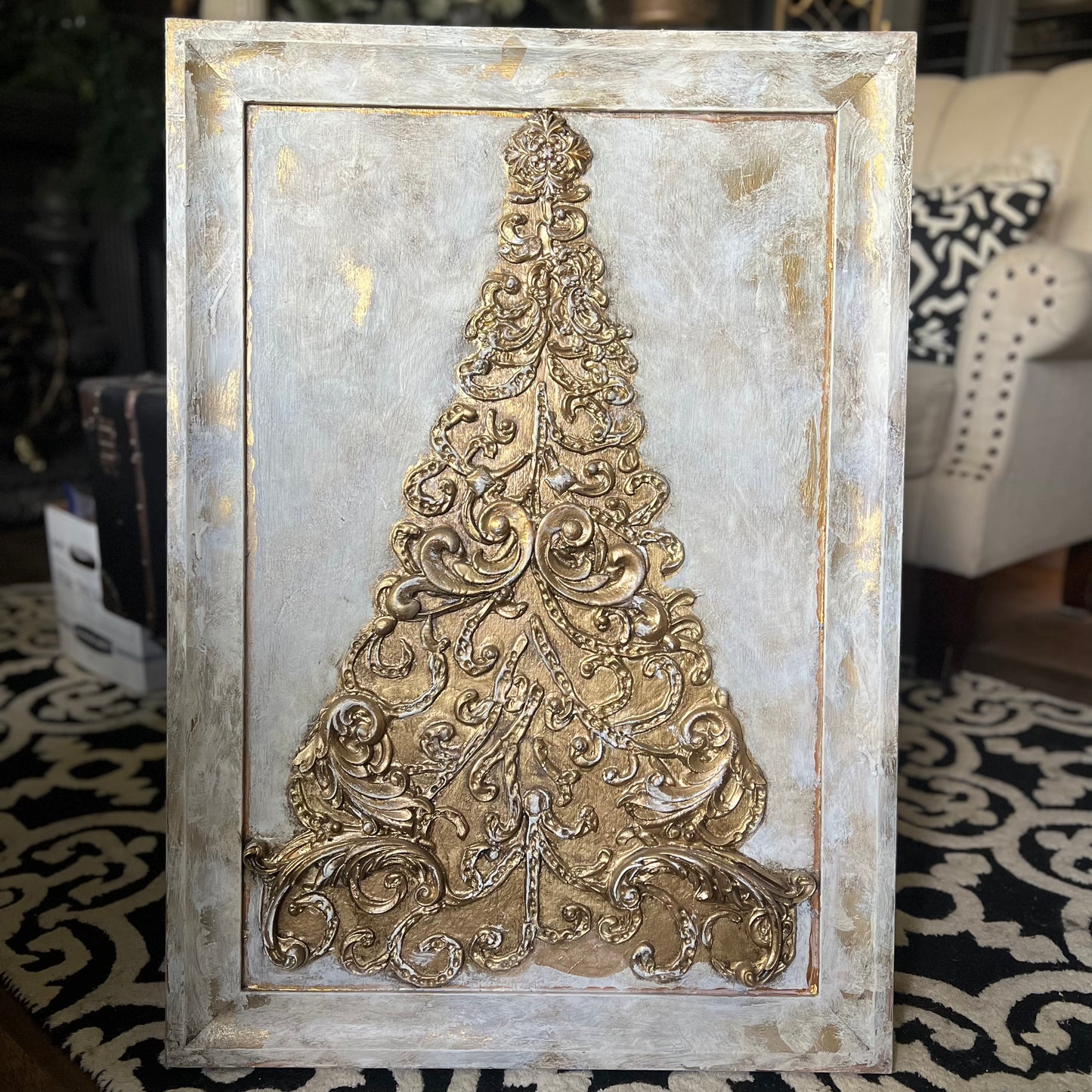 Golden Filigree Christmas Tree Panel