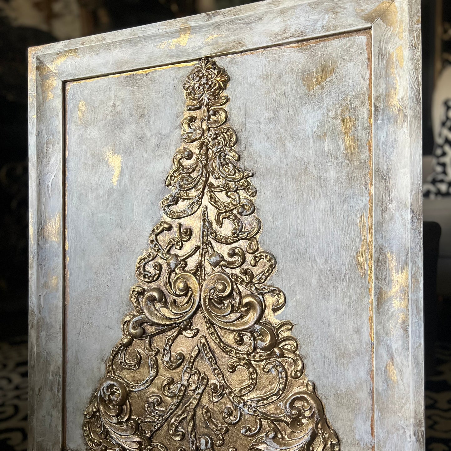 Golden Filigree Christmas Tree Panel